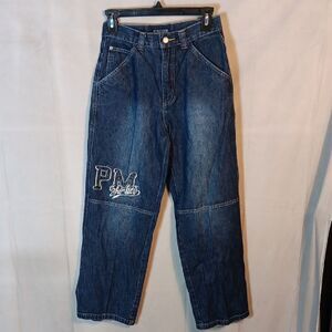 Blue Denim Jeans with Embroidered Logo